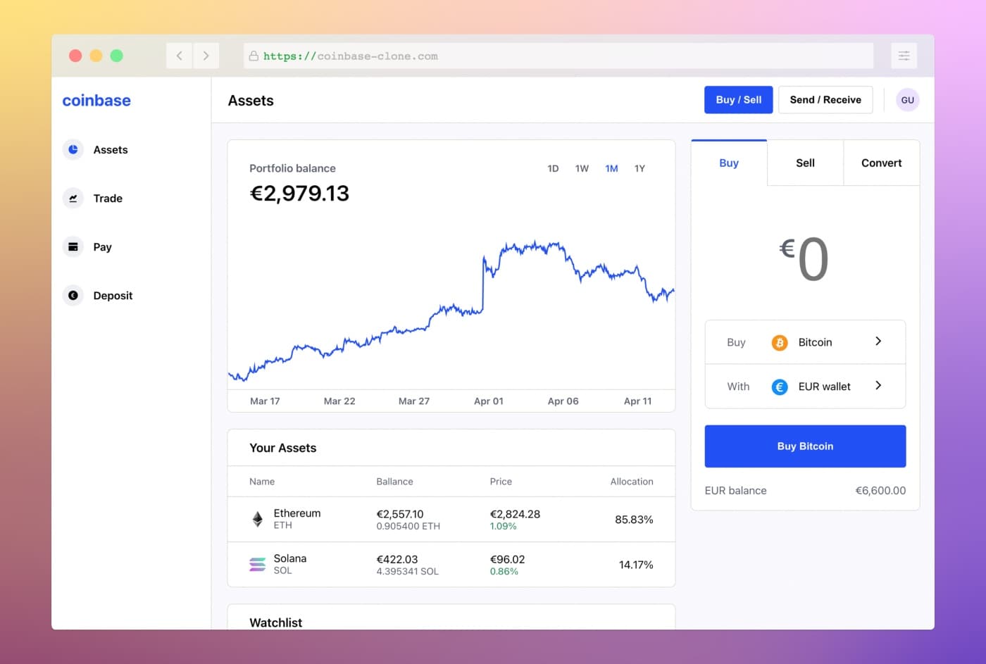 Coinbase clone preview